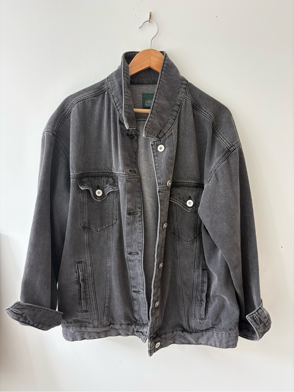wild fable Men's Washed Gray Bomber-Style Denim Jacket